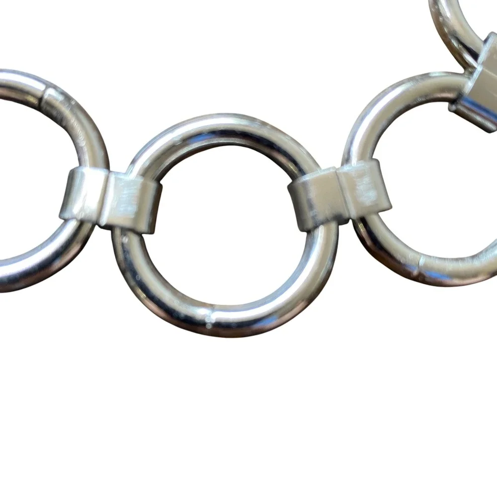 Silver Tone O-Ring Link Chain Belt Adjustable Lobster Clasp Statement Accessory